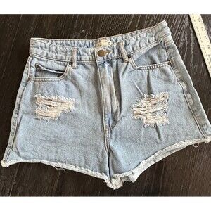 Women’s Billabong x The Salty Blonde Distressed Denim Shorts Mid-Wash Sz 28